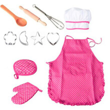 11pcs Kids Chef Play Set with Aprons Oven Glove Rolling Pin and Molds