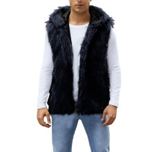 Vestă de iarnă pentru bărbați, cu glugă, din blană artificială, fără mâneci, cu cardigan, pufoasă, neagră, mărimea L