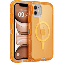 Transparent MagSafe-cover til iPhone11 – Magnetisk opladning med tre lag, stødsikker og faldsikker, krystalorange