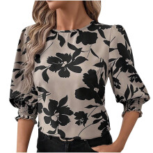 Top estivi da donna a maniche a 3/4 con stampa, girocollo, casual, eleganti, perfetti per l'ufficio o per occasioni formali.