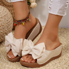 Sandalias de cuña con plataforma para mujer Willtoo, color beige, talla US-8.5/EU-41, sandalias de verano suaves sin cordones con lazo – Ideales