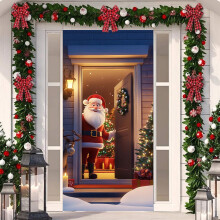 Santa Claus Christmas Door Cover Red 70.86x35.43 in