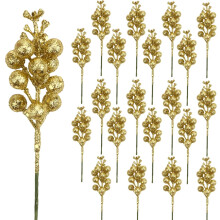 20 Stück 7,8 Zoll lange Glitzerbeerenstiele für Weihnachtsbaum, Kranz, Partydekoration – Kompatibel mit DIY-Weihnachtsbastelarbeiten