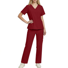 Asdoklhq Plus Size Women's Scrubs Set Red V-Neck Short