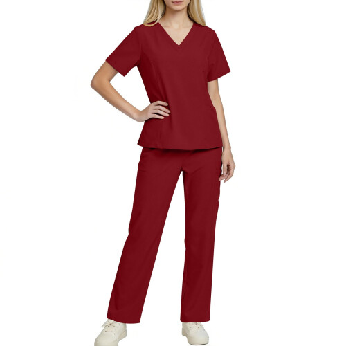 asdoklhq Plus Size Scrubs Γυναικείο Φόρεμα Νοσοκόμας με Κοντομάνικο, Μονόχρωμο, Τσέπη και