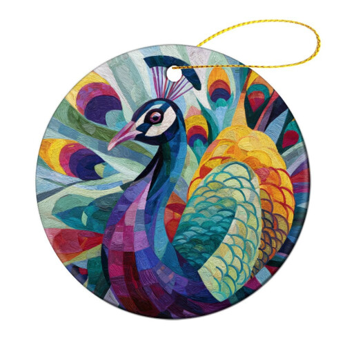 Turquoise Peacock Ceramic Christmas Ornament