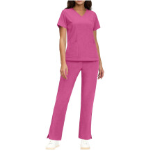 Women's Scrubs Set Hot Pink V-Neck Short-Sleeve