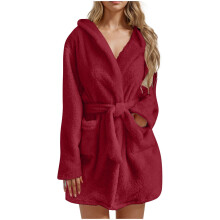 asdoklhq Accappatoio da donna Morbido tinta unita Maniche lunghe Scollo a V Inverno Cinghie Tasche Pile Finto Velluto Pigiama Vestito Camicia da