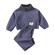 Conjunto de Moletom Feminino - Jaqueta de Fleece com Gola Alta e Zíper 1/4 e Calça Cargo de Pernas Largas - Conjunto de Moletom para Meninas, Cinza