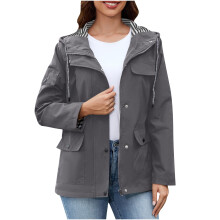Veste imperméable légère à capuche pour femme, trench-coat de voyage imperméable, manches longues, doublée, coupe-vent décontracté avec poches