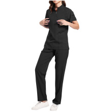 asdoklhq Black Scrubs Sets for Women Two-Piece Set Of Women's Nursing Zip-Up Top with Multiple Pockets for Caregivers Black XL