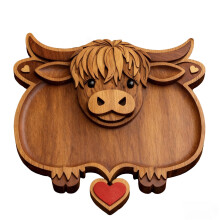 Plateau de service en bois en forme de vache (33 x 28 cm), plateau alimentaire à compartiments multiples sculpté en 3D pour fêtes, décoration