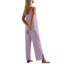 Women Jumpsuits Casual Summer Sleeveless Spaghetti Strap Boho Backless Wide Leg Rompers with Pocket