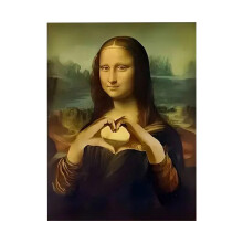 Mona Lisa Bathroom Art, Mona Lisa Making A Heart Gesture Picture Poster, Humor Whimsical Funny Home Decor Bathroom Wall Art(Unframed 15.7x23.6in)