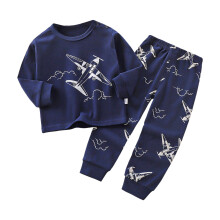 Ensemble pyjama bleu marine pour enfant, manches longues, imprimé dessin animé, tailles 7-8 ans