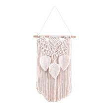 Cotton rope tassel wall tapestry beige hand-woven leaf decor
