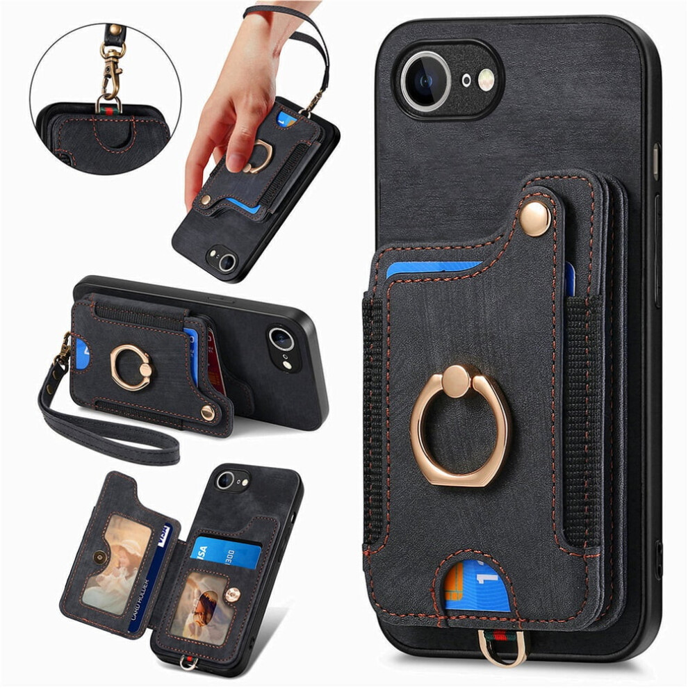 Iphone 16E Wallet Case Â Pu Leather Flip Folio With Rfid Blocking, Ring Holder, Kickstand, Wrist Strap & Magnetic Closure Â Black 9175034883279