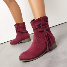 Willtoo Stivaletti da donna stile western con frange e tacco basso, stivaletti da cowgirl morbidi e slip-on in camoscio con tacco grosso, stivaletti