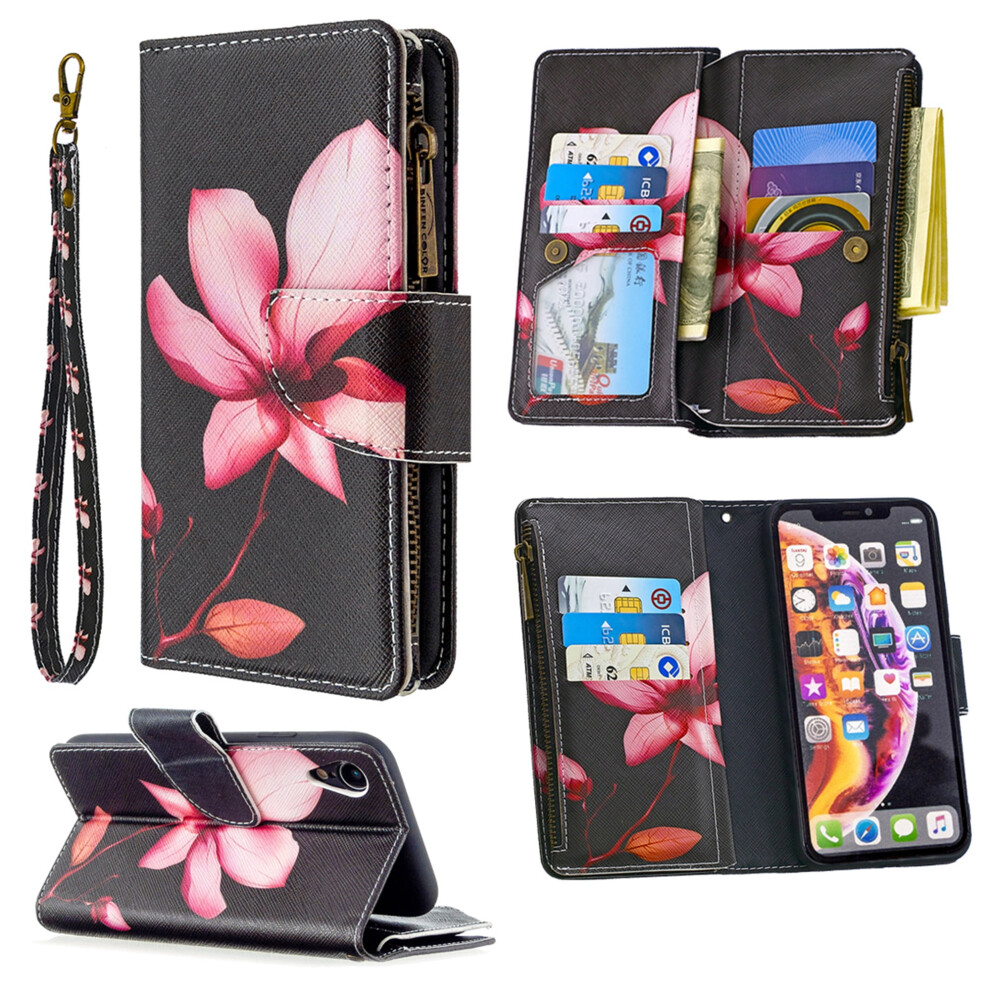 Compatible With Iphone Xr Case Â Pu Leather Folio With Zipper Wallet, 9 Card Slots & Hand Strap, 6.1-Inch, Lotus Design 9479868257412