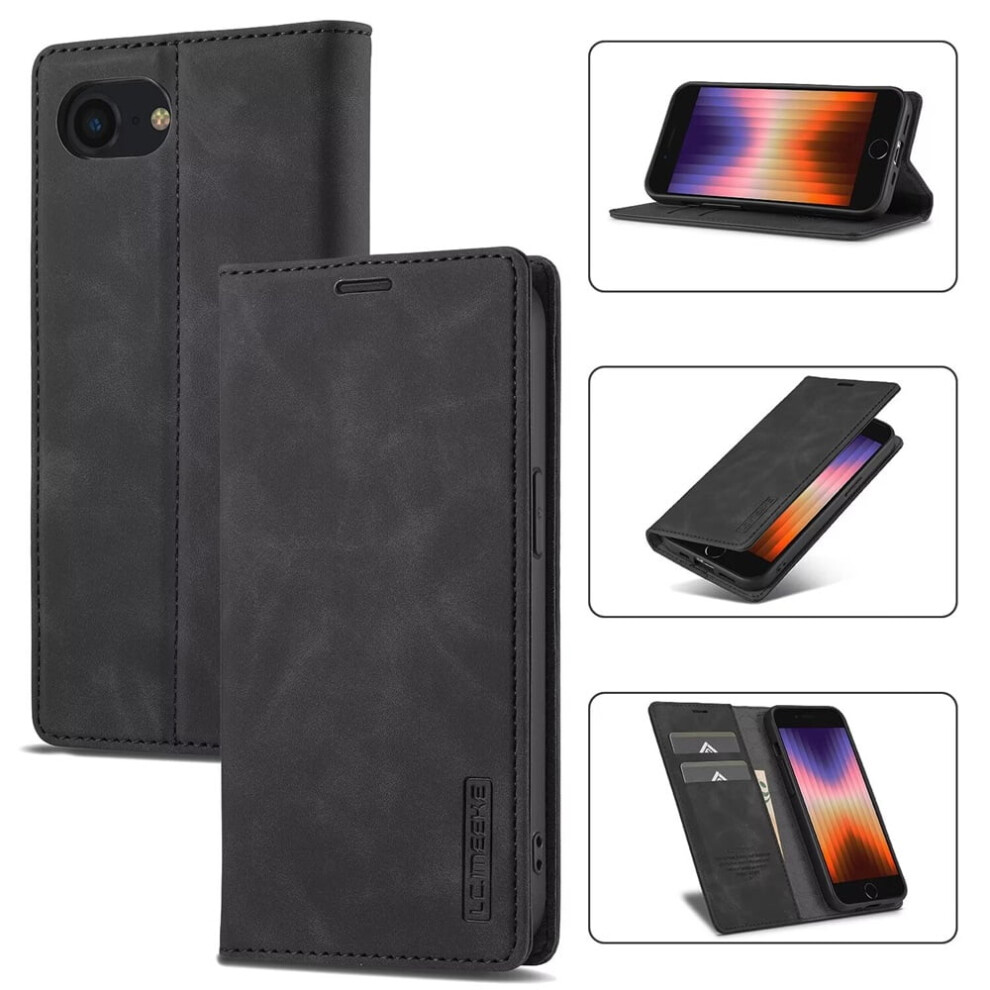 Lc.imeeke Leather Flip Wallet Case For Compatible With Iphone 16E Â Magnetic, Shockproof, Kickstand, Card Holder, Black 9479868257542