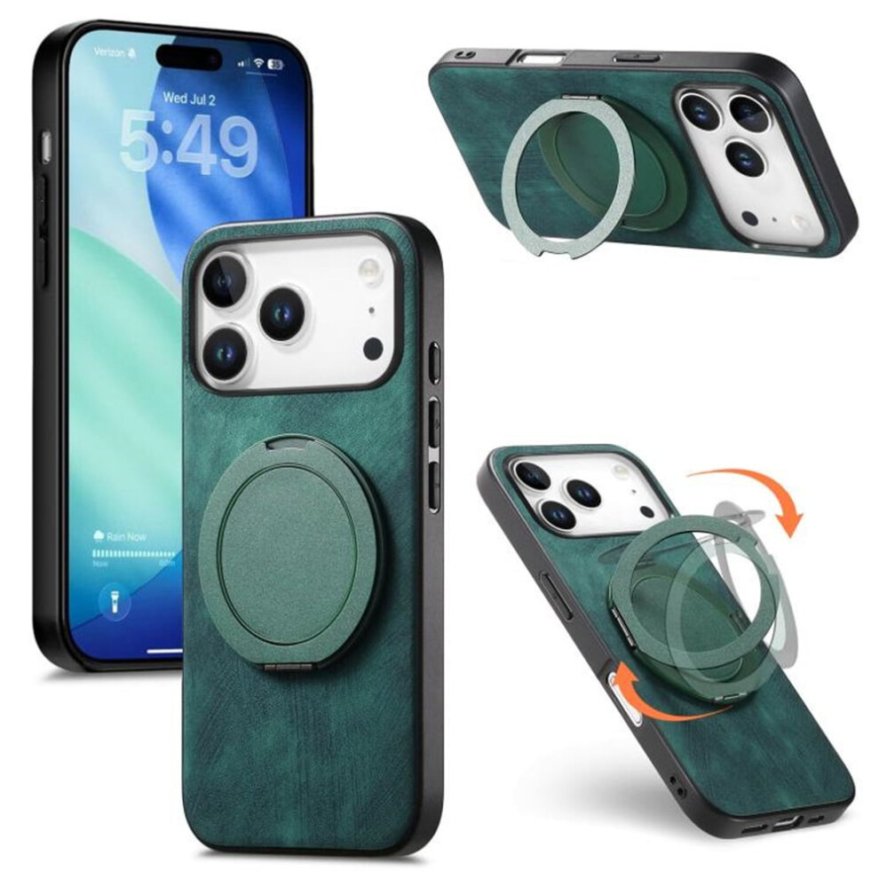 Iphone 17 Pro Retro Leather Rotating Stand Case Green 919886070499