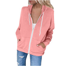 Women's Micro Fleece Zip-Up Hoodie, Plain Solid Color with Pockets, Lightweight Casual Outerwear