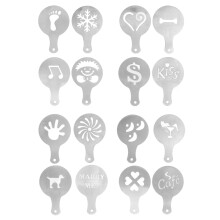 Food Safe Materials Cute Design Foam Latte Art Stencils Stainless Steel Powder Shakers Easy To Be Cleaned Durable And Safe Coffee Decorating Stencils