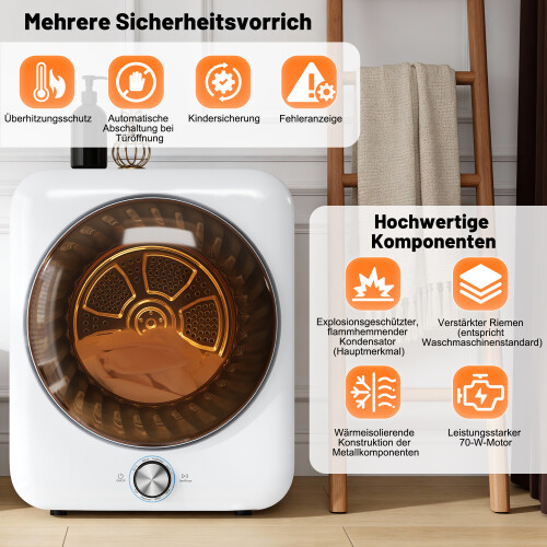 3kg Mini Vented Tumble Dryer 1350W 8 Programs NTC Sensor 65dB Wall Mountable White 2