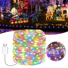 Flexible Festive Indoor Outdoor Lights, Battery Operated Fairy Lights For Garden Lawn Courtyards Stairs Front Door, Waterproof Silver Wire Lights