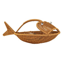 Multifunctional Fruit Bowl, Handcrafted Imitation Rattan for Home Kitchen, Living Room, Office, Woven Wicker Storage, Eco Friendly, Fish Shape Design