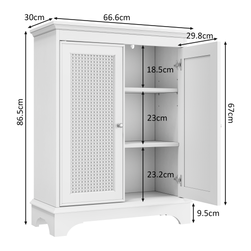 White Floor Standing Bathroom Cabinet Basket Door Adjustable Shelf 1