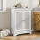 White Floor Standing Bathroom Cabinet Basket Door Adjustable Shelf 3