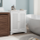 White Floor Standing Bathroom Cabinet Basket Door Adjustable Shelf 7
