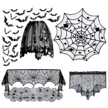 Mystical Halloween Lace Tablecloth, Elegant Spider Web Design Ensures A Spooky Yet Sophisticated Ambiance, Reusable Cover Offers Flexibility For