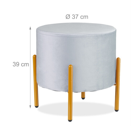 Samt-Pouf-Hocker mit 4 goldenen Metallbeinen 2