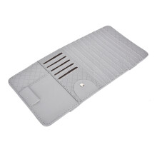 Car Sun Visor Organizer PU Leather CD & Glasses Holder License Sleeve Gray
