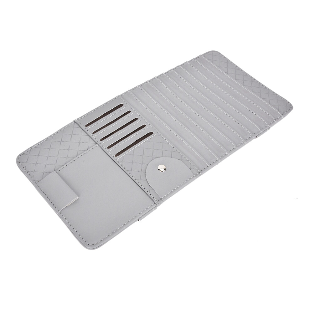 Car Sun Visor Organizer Pu Leather Cd & Glasses Holder License Sleeve Gray 8791393179351