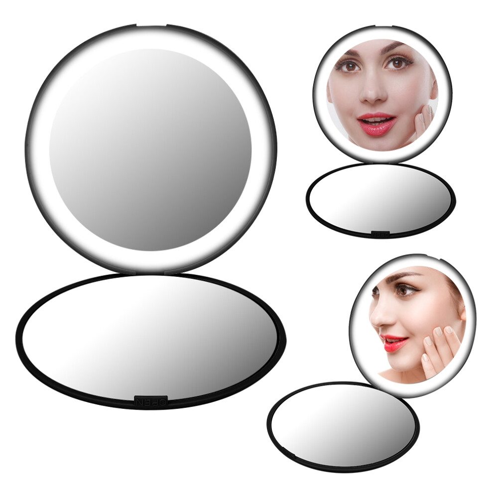 Black Portable Foldable 10X Magnifying Makeup Mirror With 12 Leds (Black)
