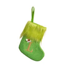 7.9" minineulottu monogrammibrodeerattu joulusukka, personoitu nimikirjain, vihreä pehmeä pehmoinen kalvosin – joulukoristeita