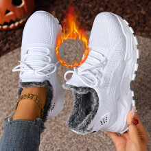 Willtoo Dam Vinter Varma Sneakers Med Snörning Pälsfodrade Vandringskor Lätta Bekväma Löparskor För Utomhusbruk Inomhusbruk Vita