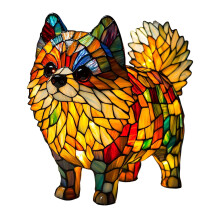Luminária de mesa LED vintage com vitral em formato de Corgi e Dachshund – 20 cm (8"), compatível com tomadas americanas.