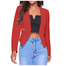 Baumwoll-Leinen-Blazer für Damen, 3/4-Ärmel, lässiges Revers, Anzugjacke, offene Vorderseite, einreihiger Knopf, formeller Büro-Blazer, Rot, XXL