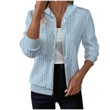Felpa con cappuccio da donna a trecce, tinta unita, con zip, maniche lunghe, cardigan, camicetta sportiva