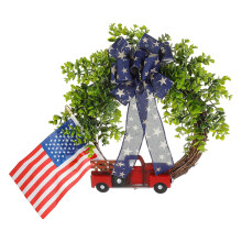 20" patriotisk krans til hoveddøren med rød lastbil – slidstærk plastik, kompatibel med Memorial Day, Veterans Day og Independence Day