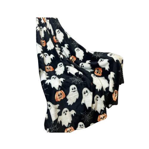Κουβέρτα από φλις φανέλα για το Halloween (40x30in) – Ιστός αράχνης, καπέλο μάγισσας,