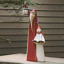 Solar kerstman en sneeuwpop sculptuur lantaarn – Kerstdecoratie van hars voor tuin, huis en slaapkamer (rood en wit), geschikt voor buitengebruik