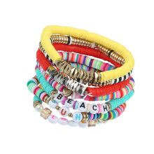 Armbånd for kvinner Leirperler Stretcharmbånd Elastisk Lag-på-lag-armbånd Sommer Strand Mix Farge 1 Sett