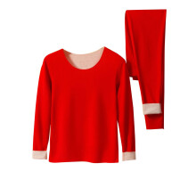 asdoklhq Thermisch ondergoed voor dames, casual effen trui met ronde hals, hoge elasticiteit, warmhoudend ondergoedsets, rood 3X