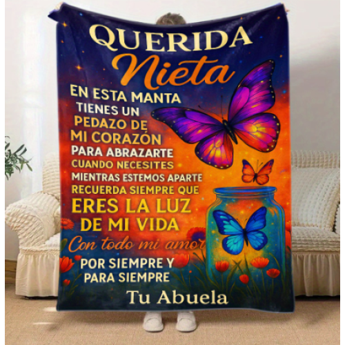 Abuela Querida Nieta Couverture en flanelle douce avec imprimé papillon