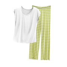 Women's Casual Crew Neck Top and Plaid Pants Set XXL